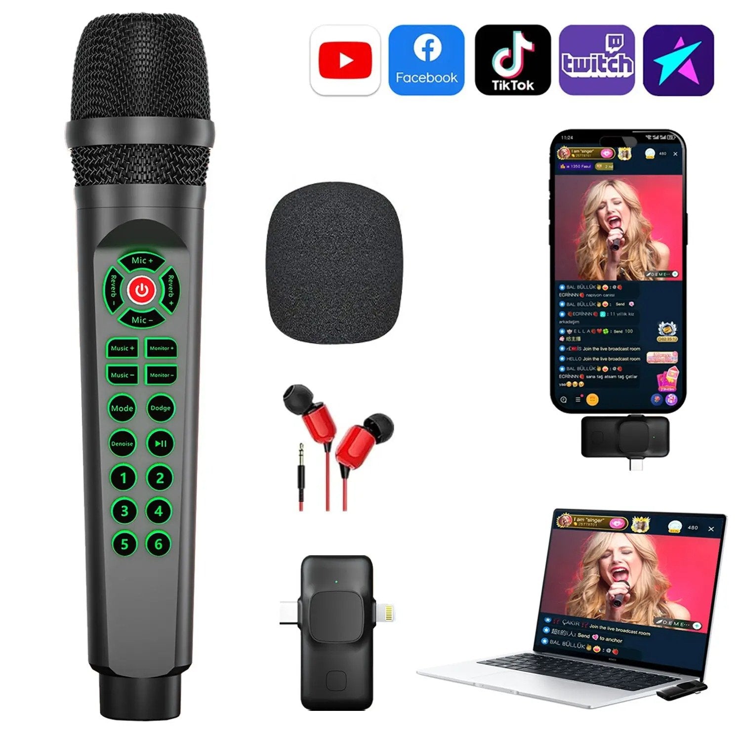 🎁Last Day Promotion 49% OFF🔥2-in-1 Bluetooth Microphone with Sound Card, Voice Changer and Noise Reduction for Streaming
